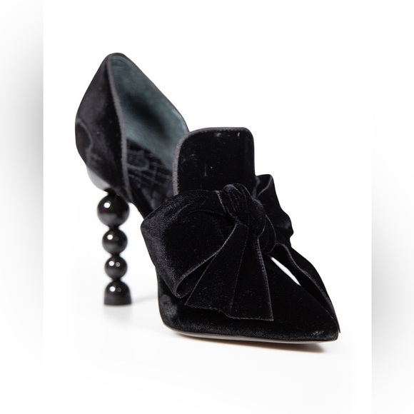 Tory Burch Clara Velvet Bow Pointed Toe Heels in Black Size 10. - Picture 12 of 14